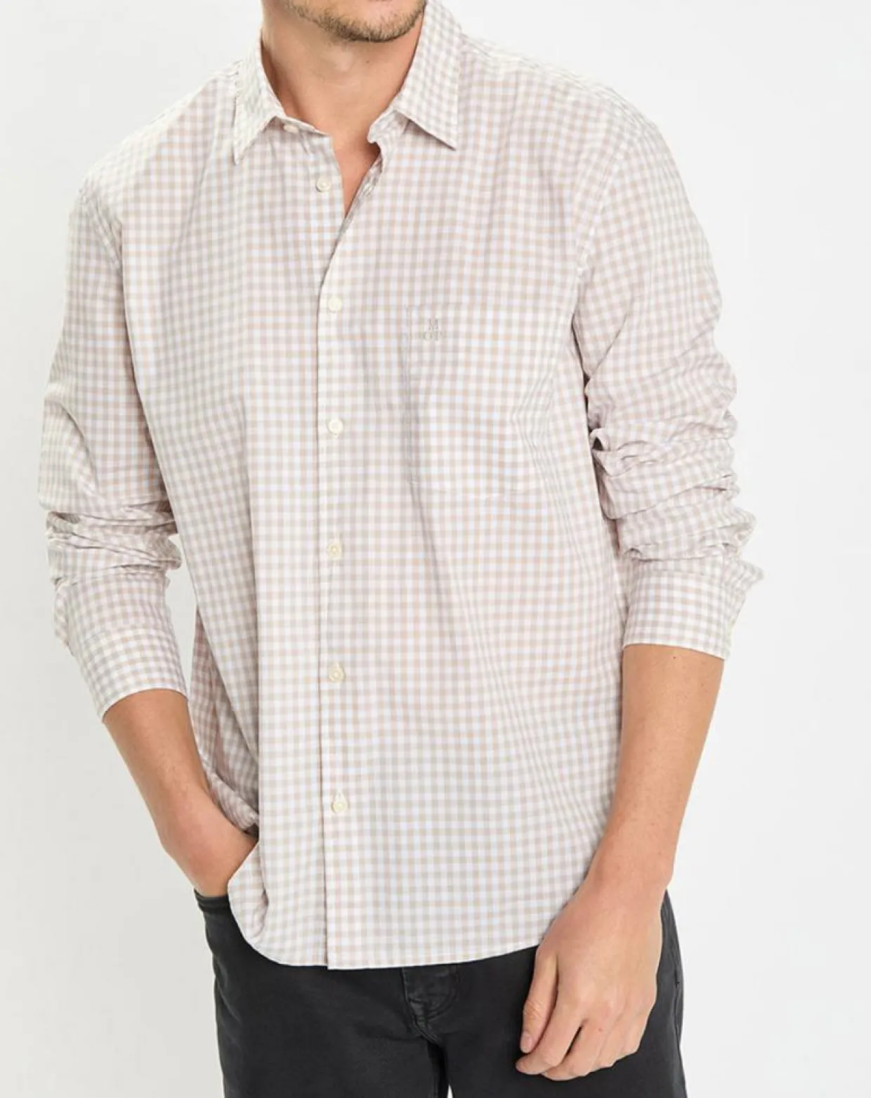 Homme Marc O'Polo Chemises^Chemise en Popeline 100% Coton Bio Regular Fit vichy blanc/beige