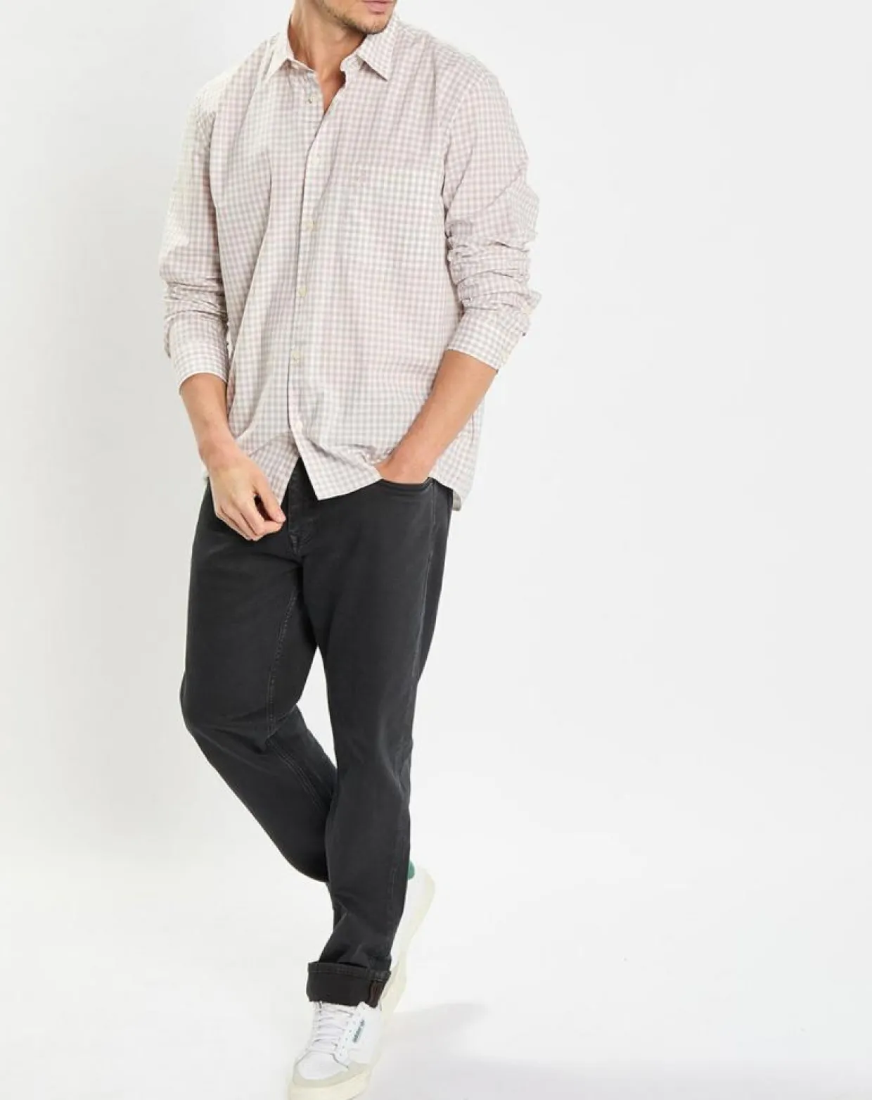 Homme Marc O'Polo Chemises^Chemise en Popeline 100% Coton Bio Regular Fit vichy blanc/beige