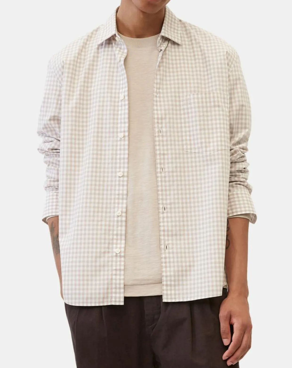Homme Marc O'Polo Chemises^Chemise en Popeline 100% Coton Bio Regular Fit vichy blanc/beige