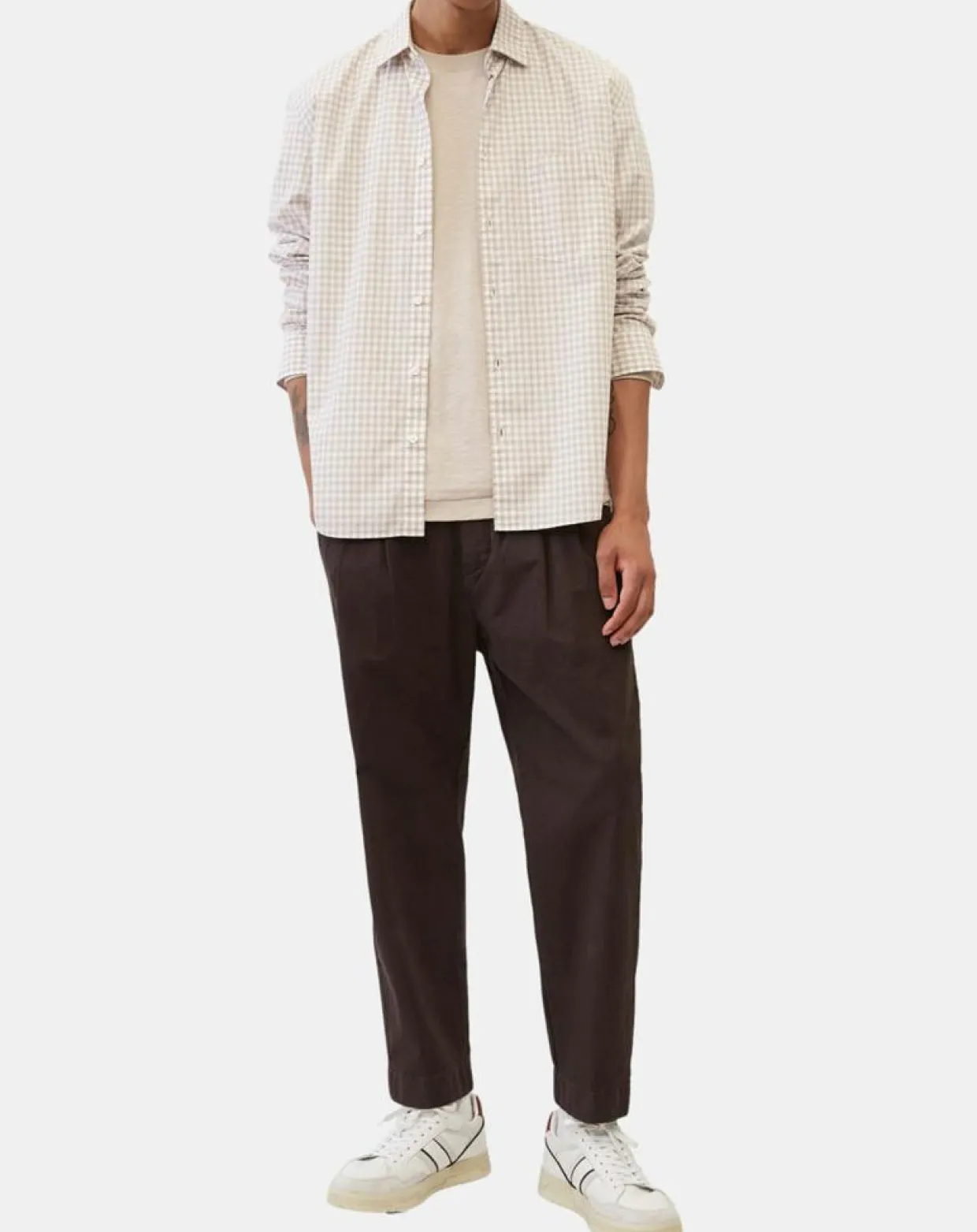 Homme Marc O'Polo Chemises^Chemise en Popeline 100% Coton Bio Regular Fit vichy blanc/beige