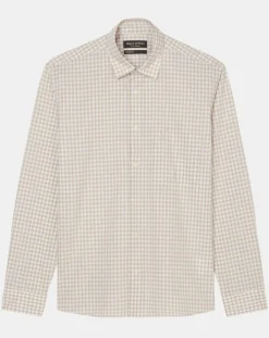 Homme Marc O'Polo Chemises^Chemise en Popeline 100% Coton Bio Regular Fit vichy blanc/beige