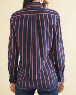 Femme Acquaverde Chemises^Chemise en Popeline Japonaise Kim rayée marine/rouge