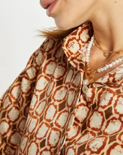 Chemise en Soie mélangée Ines marron/beige-Lauren Vidal New