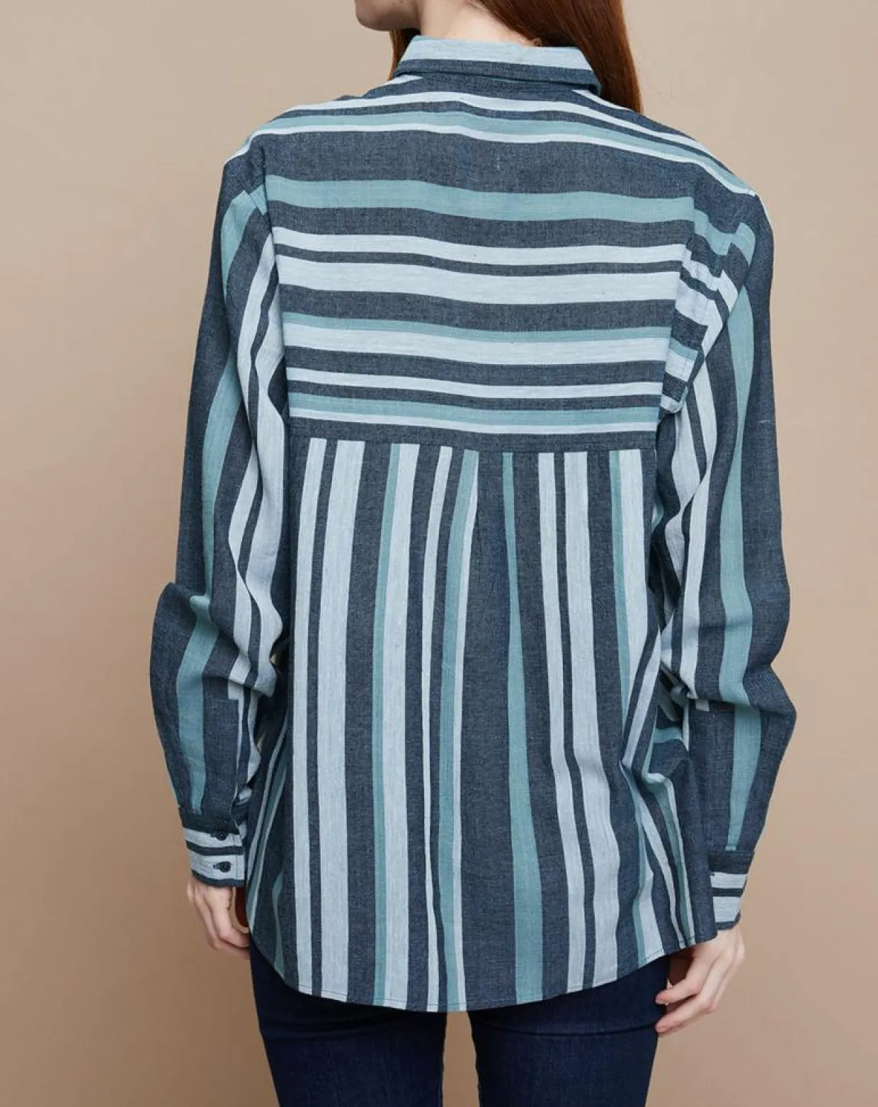 Chemise Florentine Essaouira Stripes vert sapin/vert pâle-Mare di Latte Online
