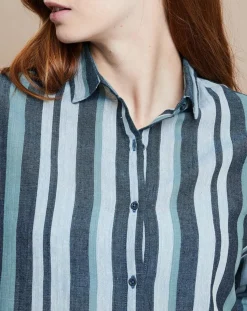 Chemise Florentine Essaouira Stripes vert sapin/vert pâle-Mare di Latte Online