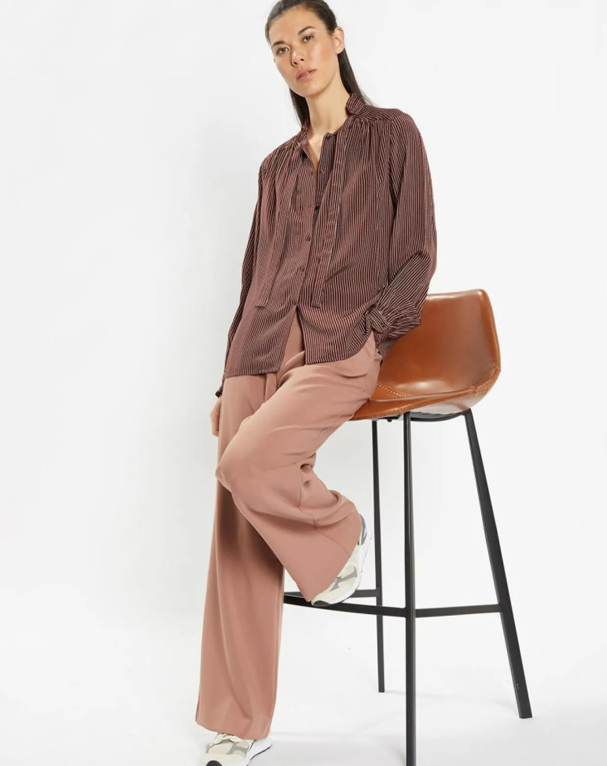 Chemise fluide col lavallière Gemma marron-Galeries Lafayette Hot