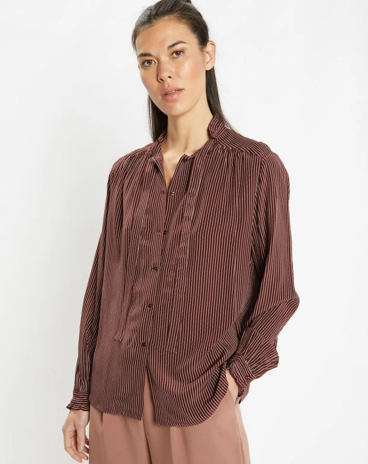 Chemise fluide col lavallière Gemma marron-Galeries Lafayette Hot