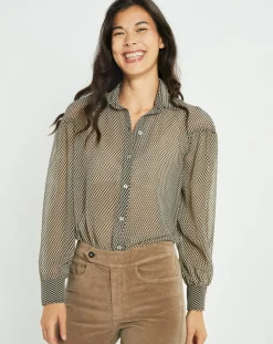 Femme Lauren Vidal Chemises^Chemise fluide Store imprimée square noir/beige