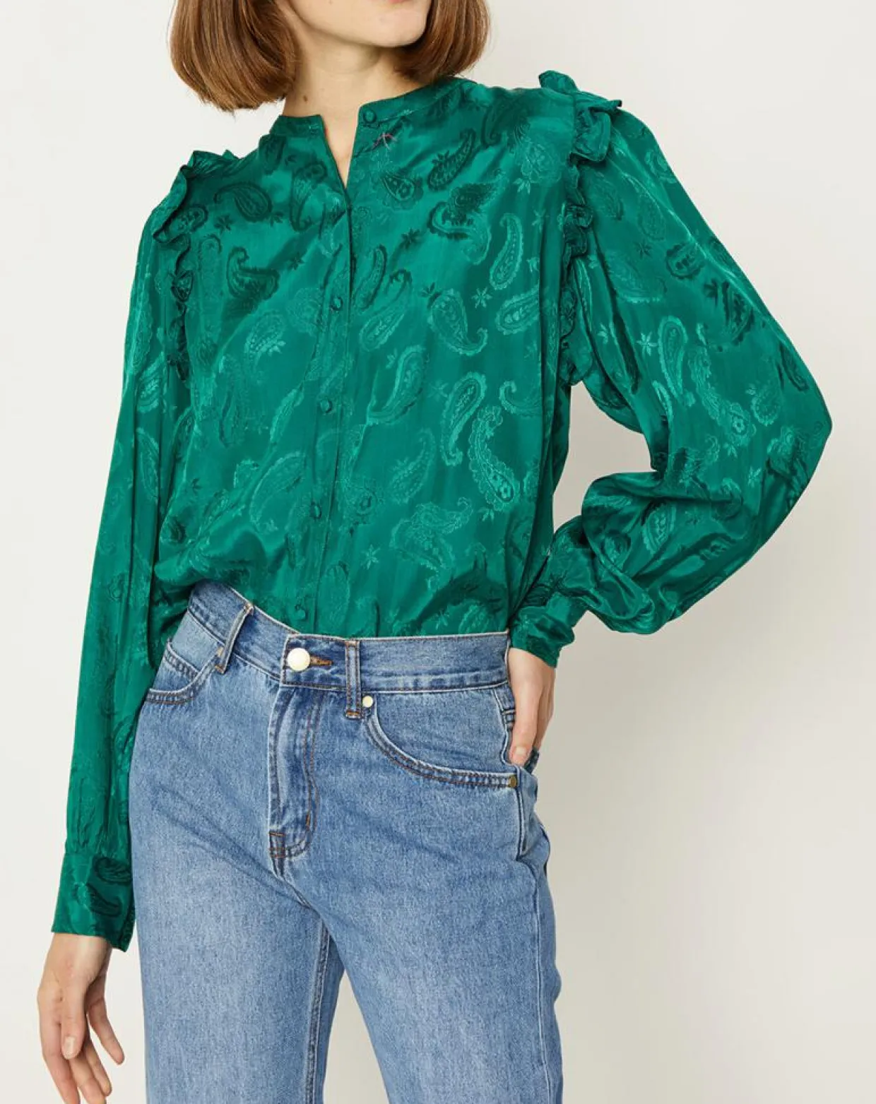 Chemise Izana motifs ton sur ton verte-La Petite Etoile New