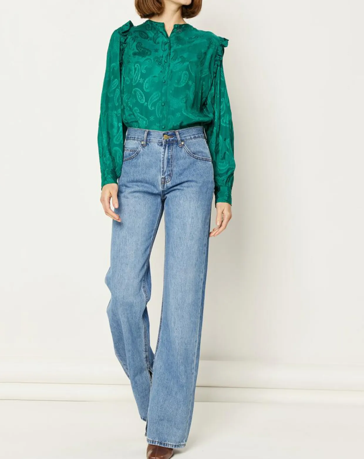 Chemise Izana motifs ton sur ton verte-La Petite Etoile New