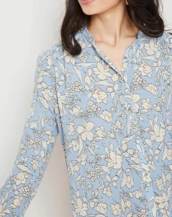 Chemise Lara fleurie bleu/blanc cassé-Suncoo Online
