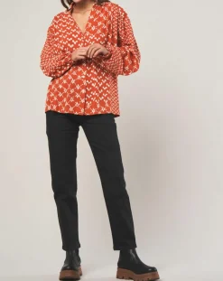 Chemise loose Sonia à motifs orange-Stella Forest Best