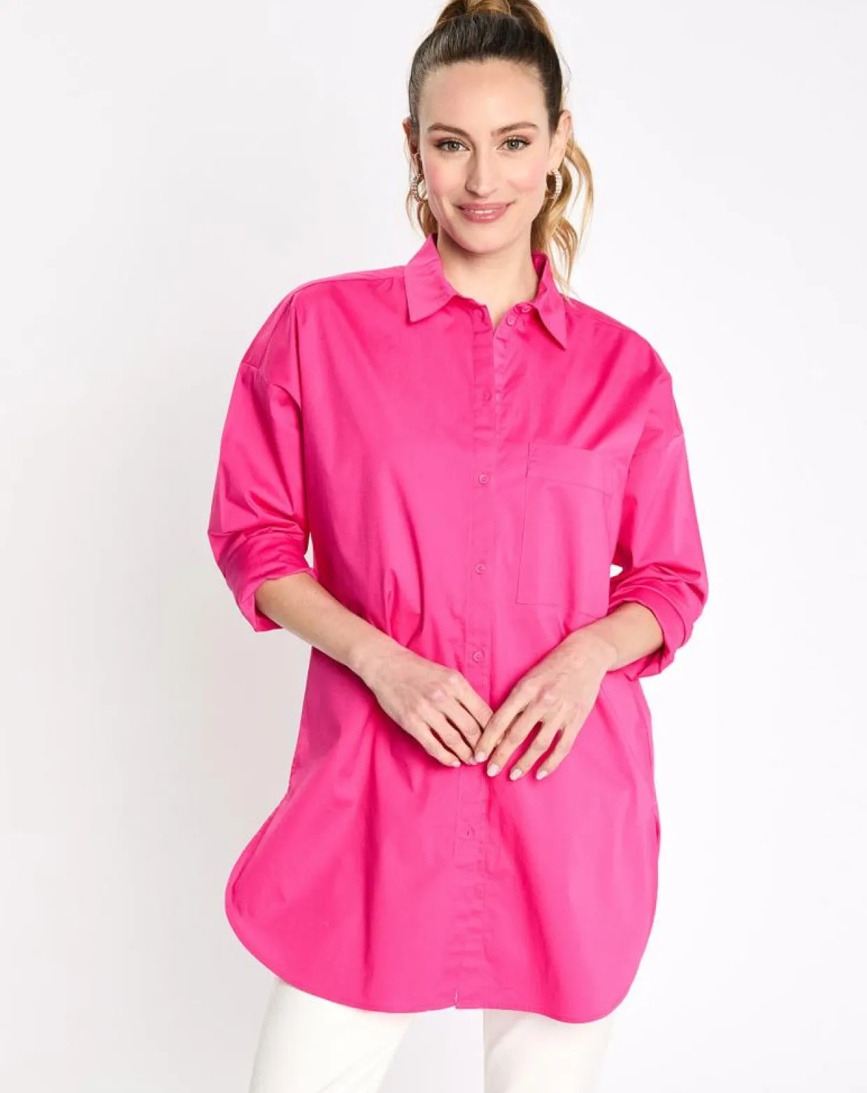 Chemise manches longues poches oversize rose vif-Esprit Best
