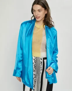Femme Nina ricci Chemises^Chemise ouverte en Satin Wrap bleue