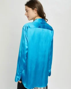 Femme Nina ricci Chemises^Chemise ouverte en Satin Wrap bleue