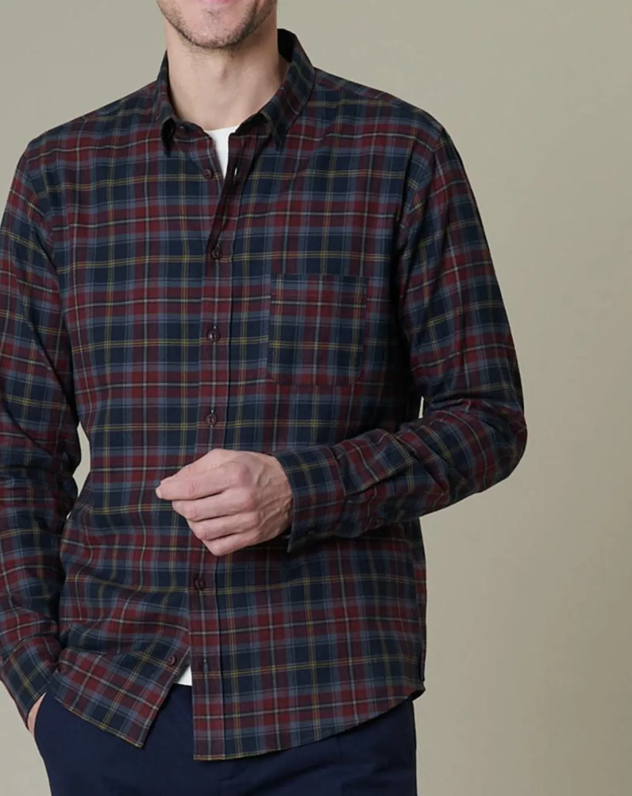 Chemise regular en Twill Dayan à carreaux cerise/vert-Harris Wilson New