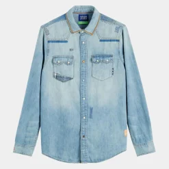 Chemise Regular Fit en Jean Western Patch bleu clair délavé-Scotch & Soda Sale