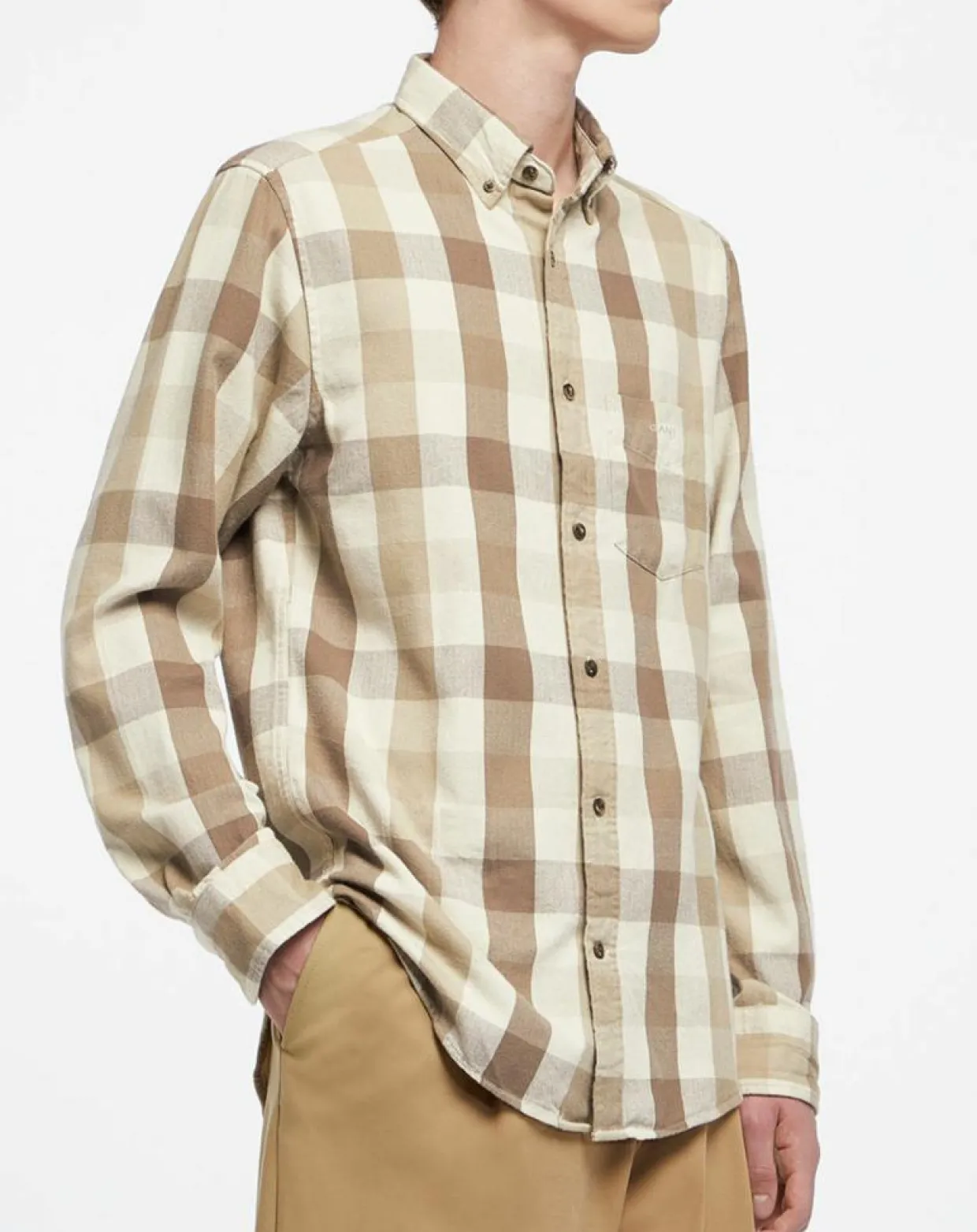 Chemise Regular Fit Moy à carreaux écru/marron-Gant New