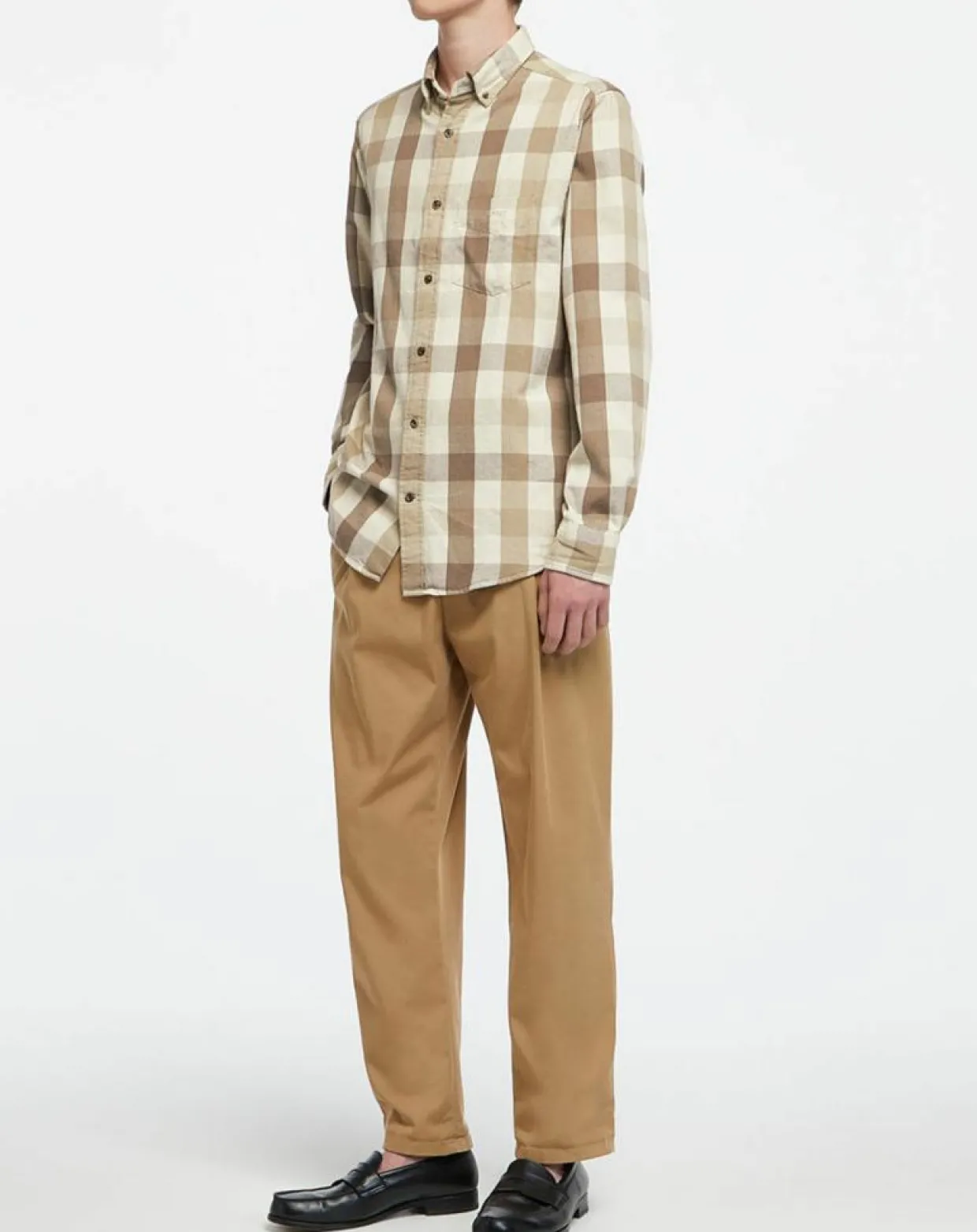 Chemise Regular Fit Moy à carreaux écru/marron-Gant New