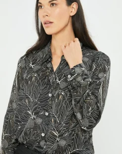 Chemise satinée Ciara feuilles noire-Lauren Vidal Sale
