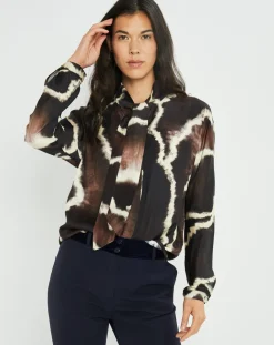 Femme Lauren Vidal Chemises^Chemise satinée Plume imprimée café
