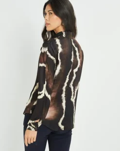 Femme Lauren Vidal Chemises^Chemise satinée Plume imprimée café