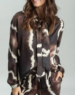 Femme Lauren Vidal Chemises^Chemise satinée Plume imprimée café
