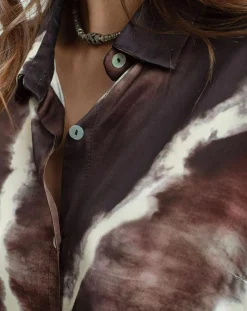 Femme Lauren Vidal Chemises^Chemise satinée Plume imprimée café