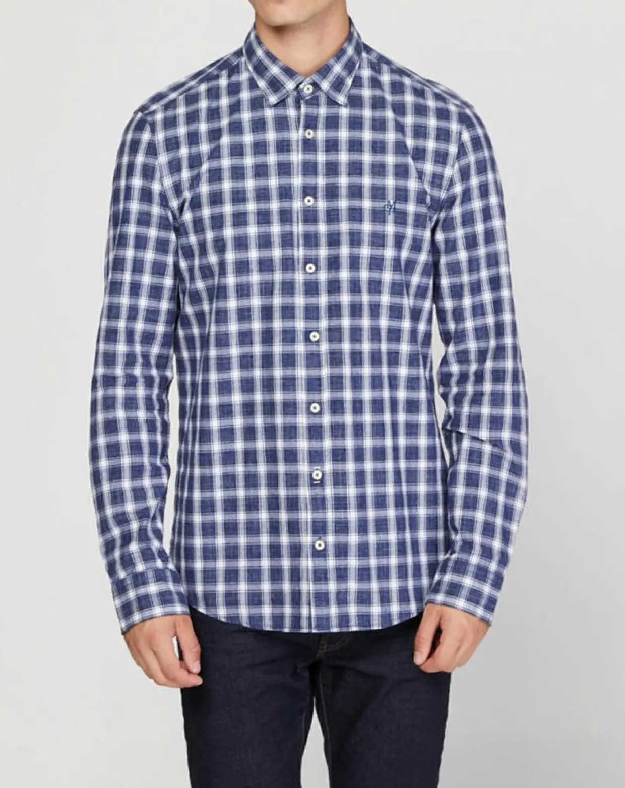 Chemise slim à carreaux bleu/blanc-Marc O'Polo New