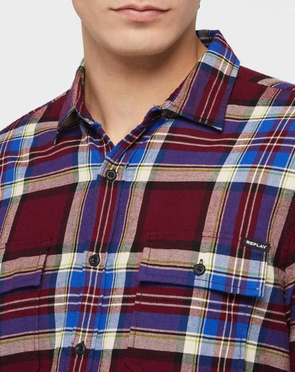 Homme Replay Chemises^Chemise Slim Fit à grands carreaux bordeaux/bleu