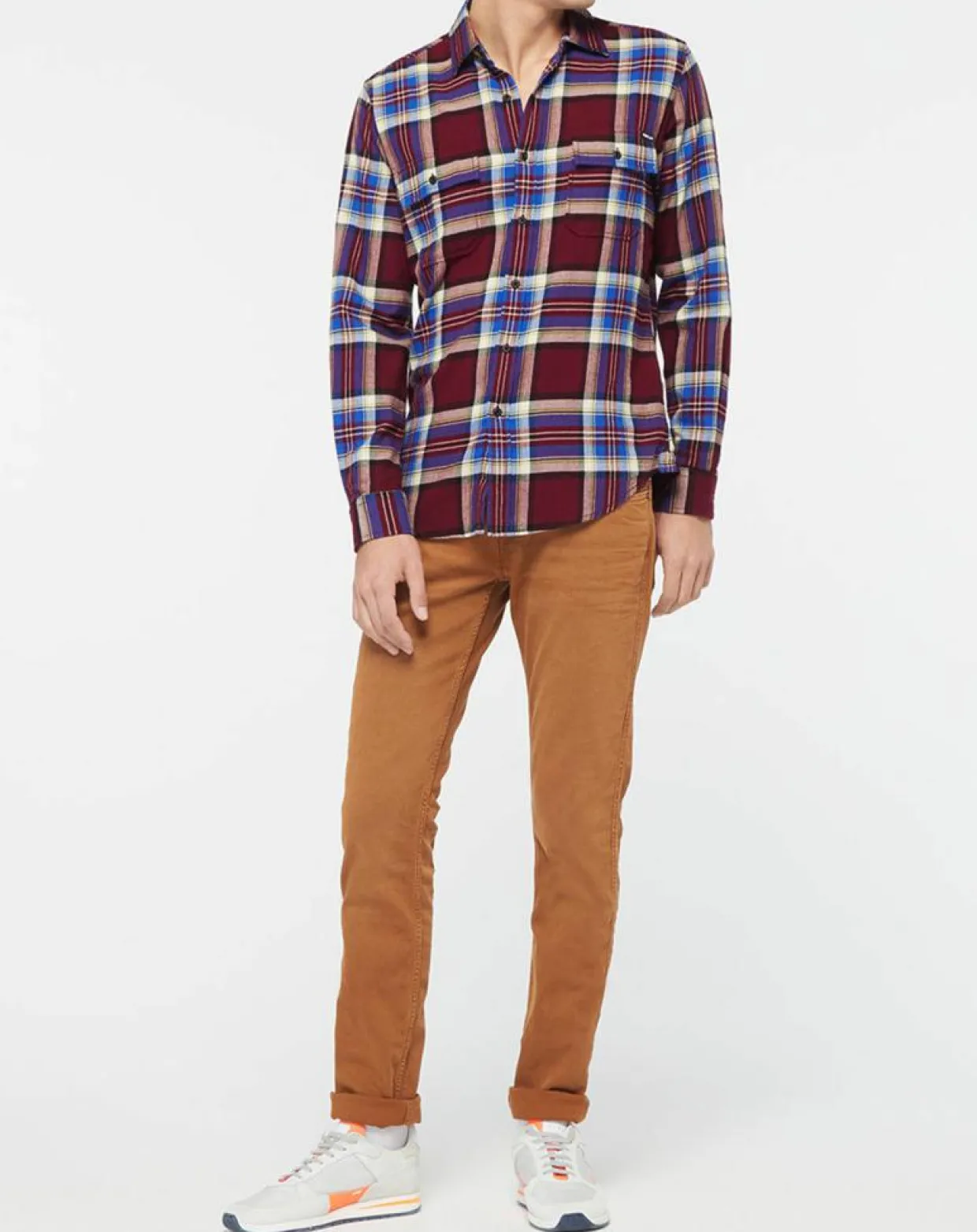 Homme Replay Chemises^Chemise Slim Fit à grands carreaux bordeaux/bleu