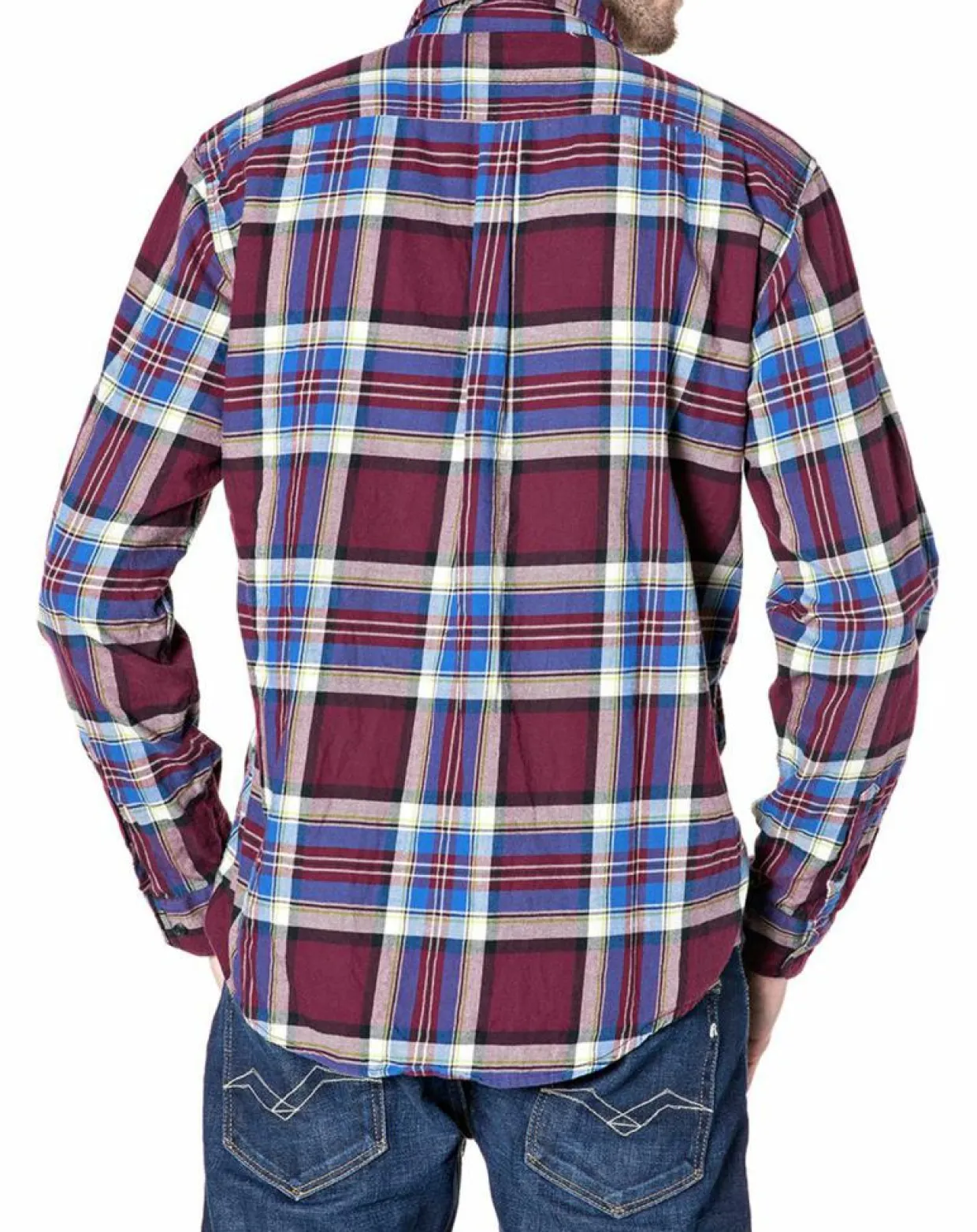 Homme Replay Chemises^Chemise Slim Fit à grands carreaux bordeaux/bleu