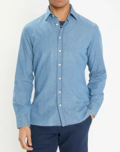 Chemise Slim Fit à imprimé géométrique bleue-Hackett London Discount