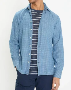 Chemise Slim Fit à imprimé géométrique bleue-Hackett London Discount