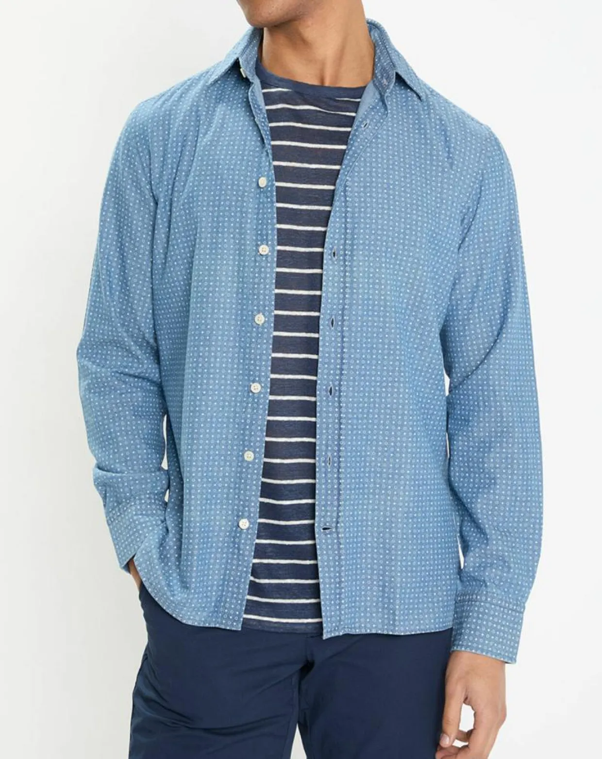 Chemise Slim Fit à imprimé géométrique bleue-Hackett London Discount