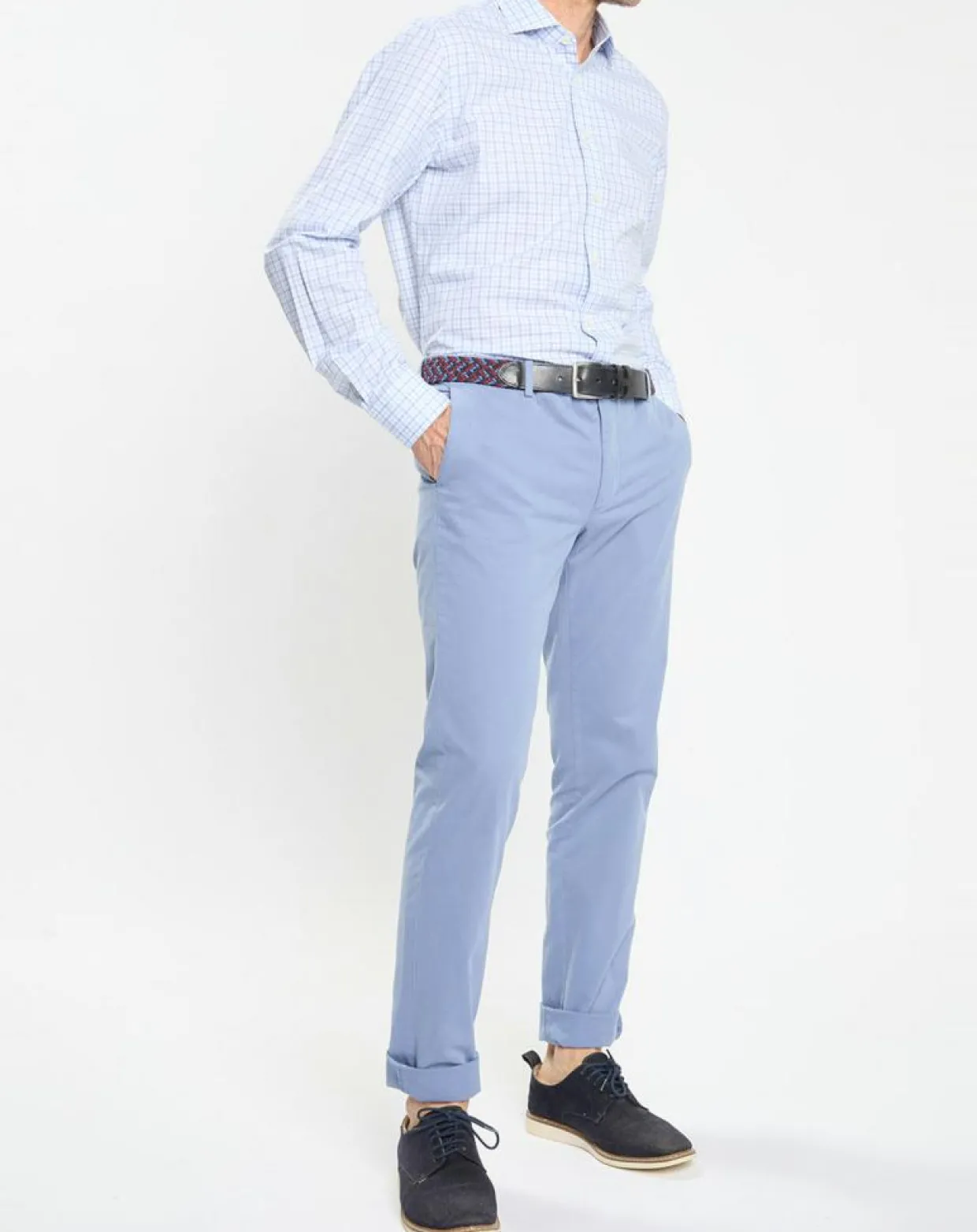 Chemise Slim Fit à vichy tricolore bleu ciel-Hackett London New