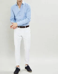 Chemise Slim Fit coton façon lin Yoke Mosaïque bleu ciel-Hackett London Discount