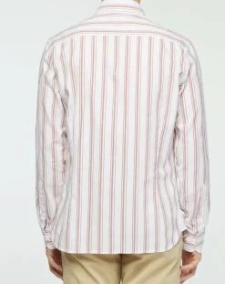 Homme Hackett London Chemises^Chemise Slim Fit en Coton & Lin Washed à rayures écru/bordeaux