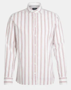 Homme Hackett London Chemises^Chemise Slim Fit en Coton & Lin Washed à rayures écru/bordeaux