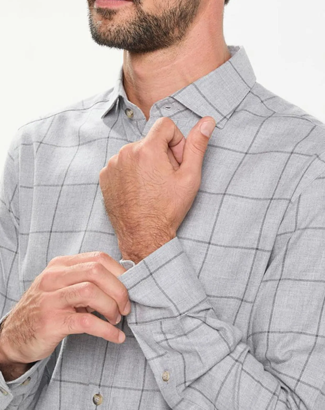 Chemise Slim Fit en Flanelle à carreaux gris clair-Hackett London Clearance