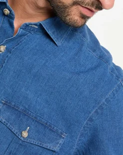 Homme Hackett London Chemises^Chemise Slim Fit en Lin & Coton Saharien bleu moyen