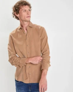 Chemise Slim Fit en Velours Milleraies beige-Hackett London Best