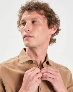 Chemise Slim Fit en Velours Milleraies beige-Hackett London Best