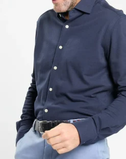Homme Hackett London Chemises^Chemise Slim Fit manches longues piquée unie bleu foncé
