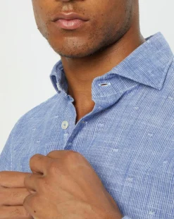 Chemise slim fit rayures & broderies shaped fit bleue-Marc O'Polo Online