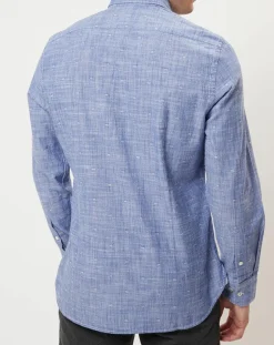 Chemise slim fit rayures & broderies shaped fit bleue-Marc O'Polo Online