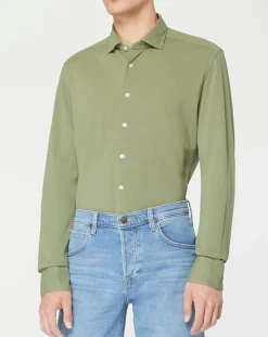 Chemise Slim Fit Unie Piquée kaki-Hackett London New