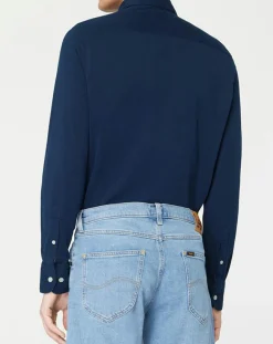 Chemise Slim Fit Unie Piquée bleu marine-Hackett London Outlet