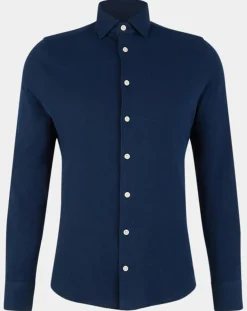 Chemise Slim Fit Unie Piquée bleu marine-Hackett London Outlet