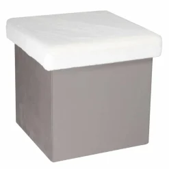 Coffre Pouf pliable imitation fourrure Leo gris - 38x38x38 cm-Home Deco Factory Sale